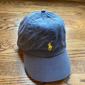 VINTAGE Polo Ralph Lauren Hat Blue Leather Strap Back Dad Cap Pony Mens 90s y2k